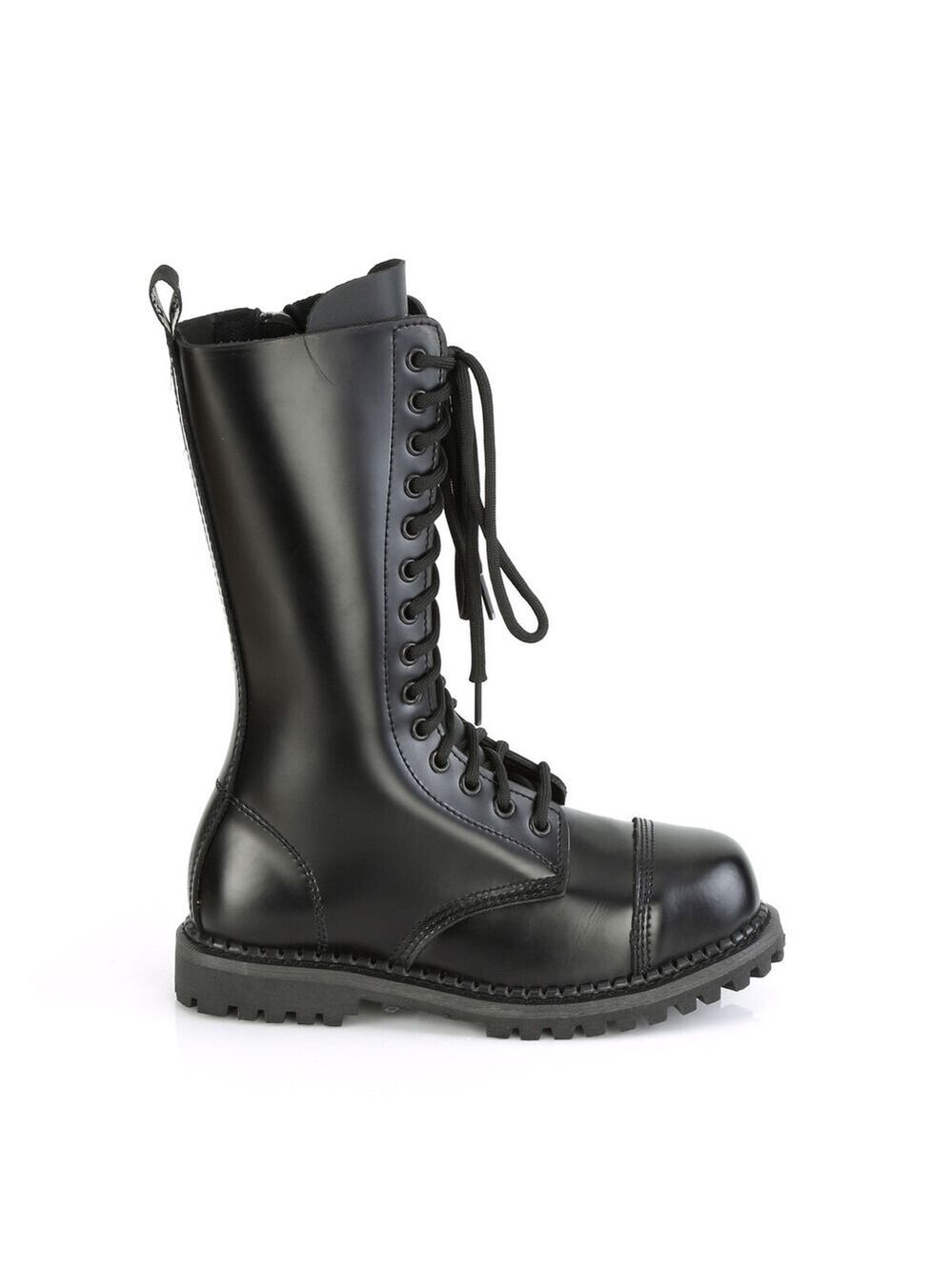 NIB DEMONIA Riot 14 Goth Combat Biker Steel Toe Ankle Boots Black LEATHER Men's